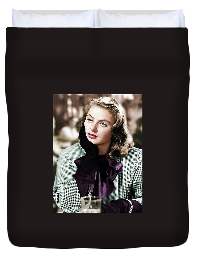Ingrid Bergman Duvet Cover featuring the photograph Ingrid Bergman colorized by Movie World Posters