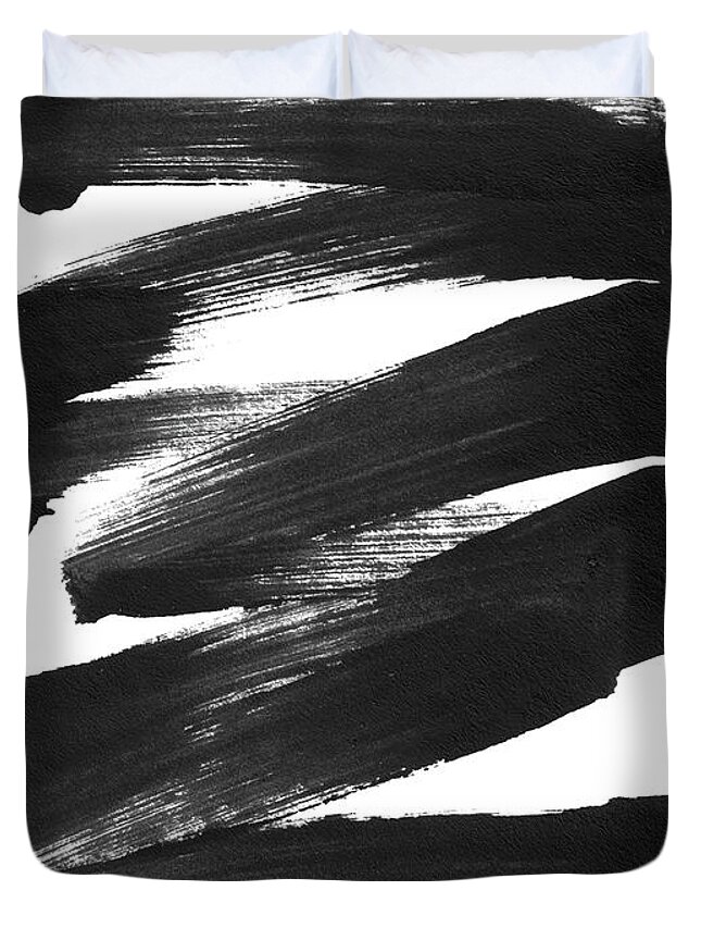 Black And White Duvet Cover featuring the painting Ink Strokes Black and White Abstract Painting by Janine Aykens