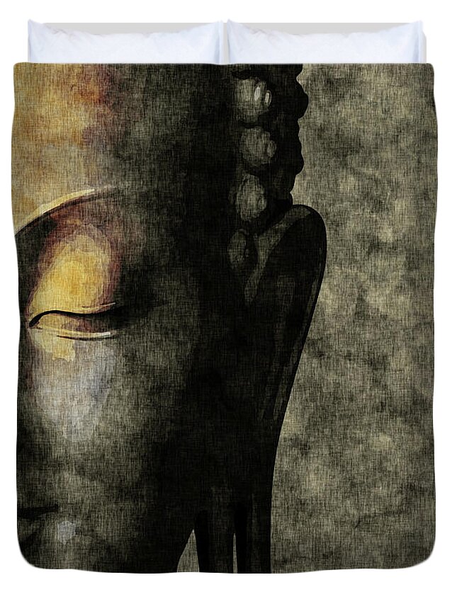 Buddha Duvet Cover featuring the mixed media Inner Peace 01 - Buddha by Studio Grafiikka
