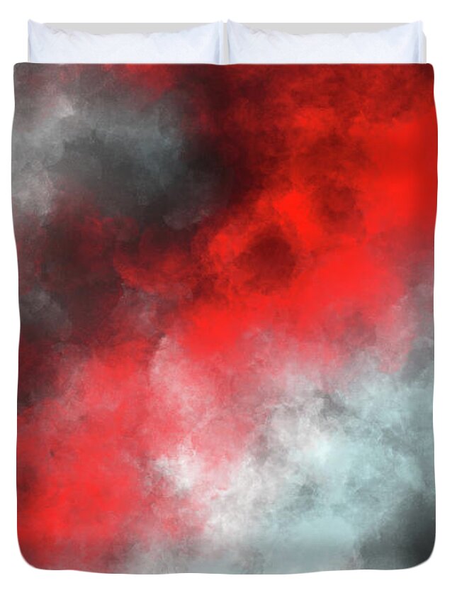 Inner Revolution Duvet Cover featuring the mixed media Inner Revolution 1 - Contemporary, Modern - Abstract Expressionist painting - Red, Black, White by Studio Grafiikka
