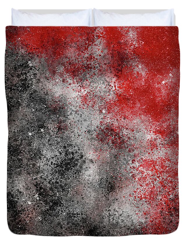 Inner Revolution Duvet Cover featuring the mixed media Inner Revolution 3 - Contemporary, Modern - Abstract Expressionist painting - Red, Black, White by Studio Grafiikka