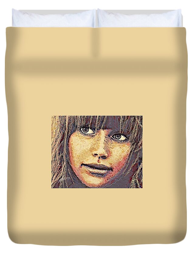 Girl Duvet Cover featuring the painting Inscrutable by Sol Luckman