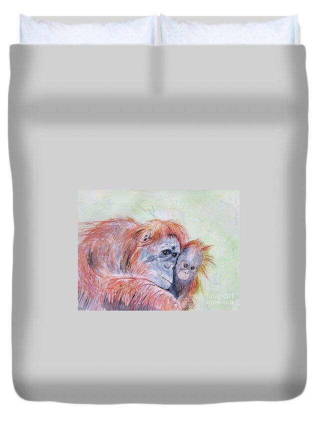 Orangutan Duvet Cover featuring the painting Inseparable by Maxie Absell