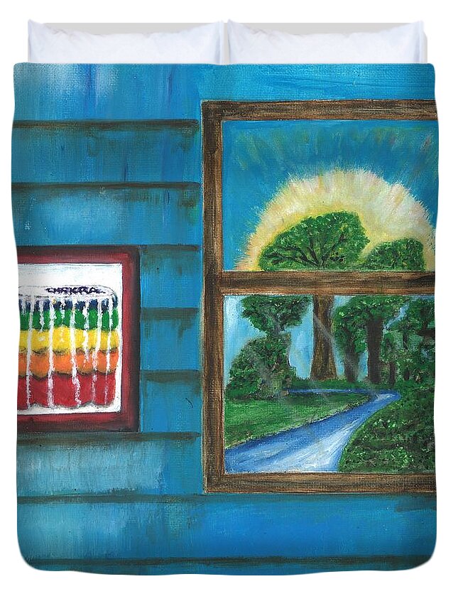 Window Duvet Cover featuring the painting Inside Outside by Esoteric Gardens KN