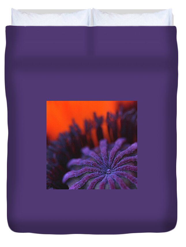 Flower Duvet Cover featuring the photograph Inside Poppy by Julie Powell