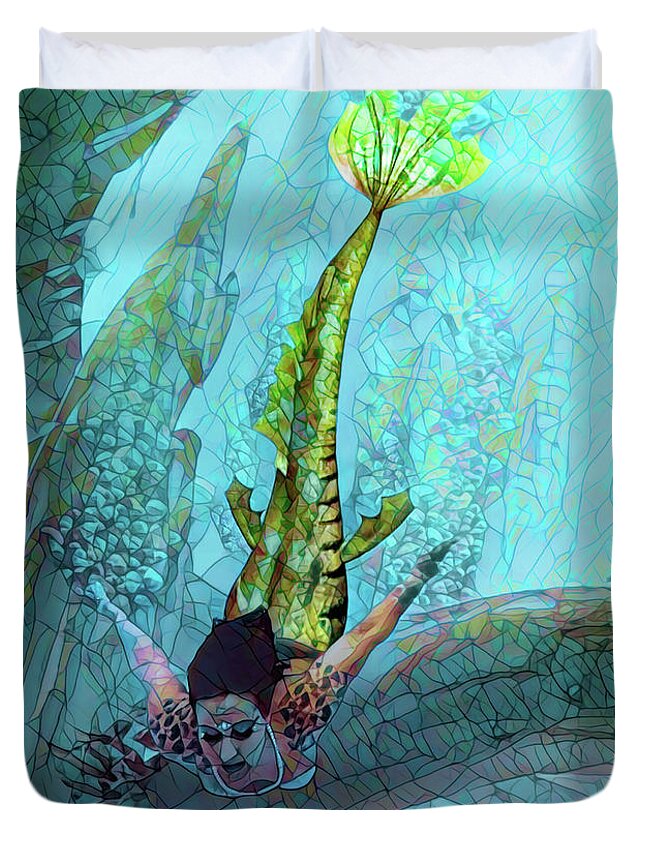 Dark Duvet Cover featuring the digital art Into The Deep Stained Glass by Recreating Creation