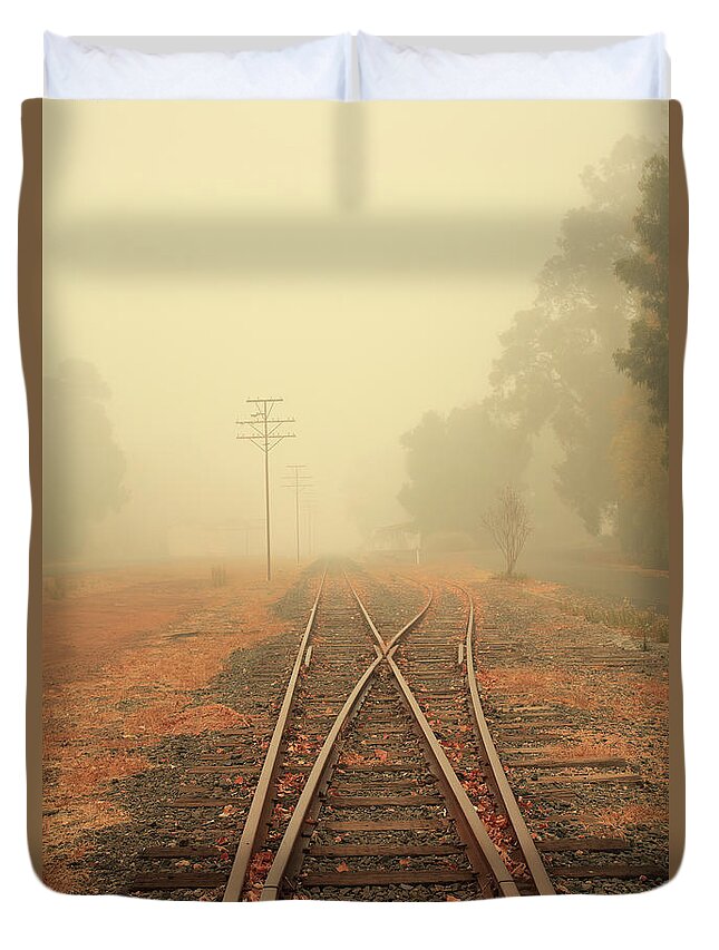 Misty Duvet Cover featuring the photograph Into the Fog by Elaine Teague