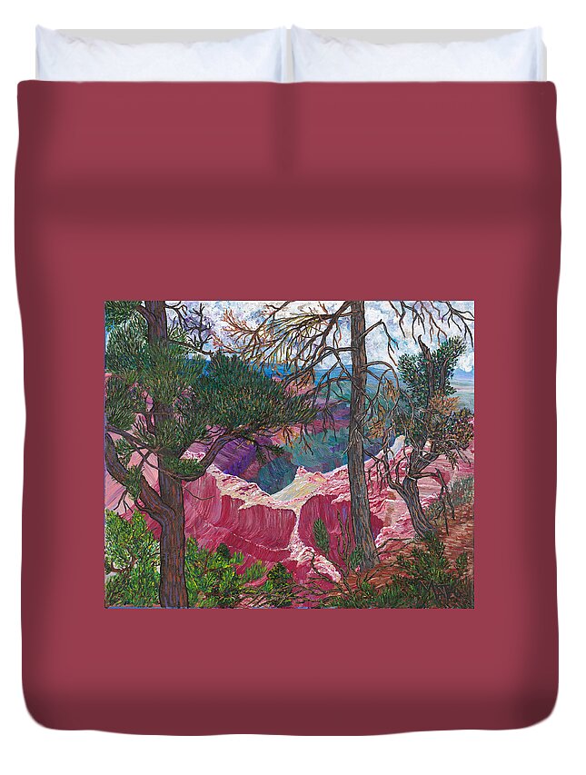 Grand Canyon Duvet Cover featuring the painting Into the light. North Rim, Grand Canyon, Arizona. by ArtStudio Mateo