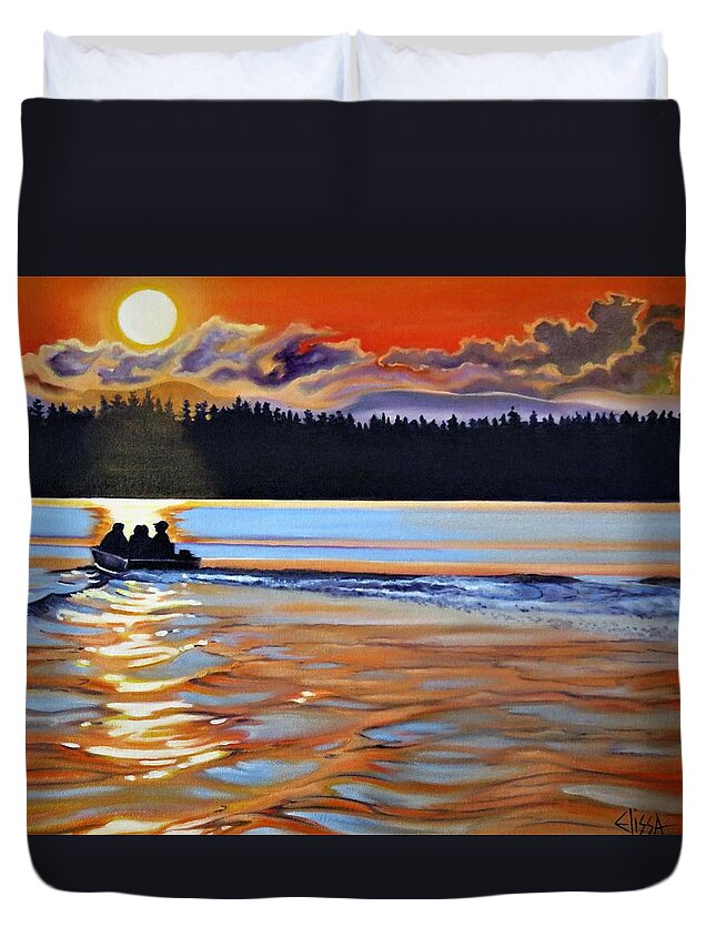 Pacific Ocean Duvet Cover featuring the painting Into the Mystic by Elissa Anthony