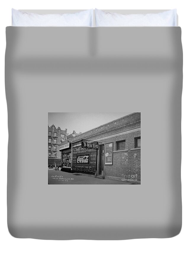 1926 Duvet Cover featuring the photograph Inwood Pharmacy by Cole Thompson