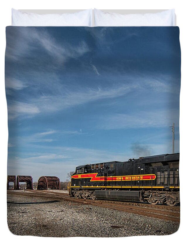 Railroad Duvet Cover featuring the photograph Iowa Interstate local, with unit 502 by Jim Pearson