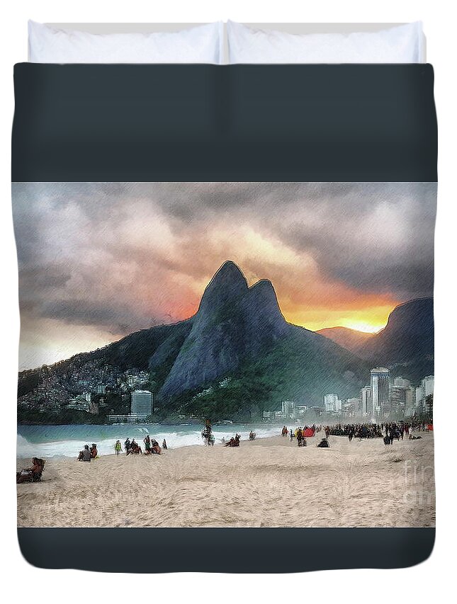 Ipanema Beach Duvet Cover featuring the digital art Ipanema Beach Sunset by Jerzy Czyz