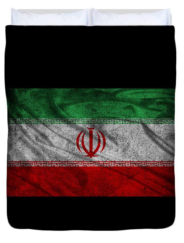 Funny Duvet Cover featuring the digital art Iran Flag Retro by Flippin Sweet Gear