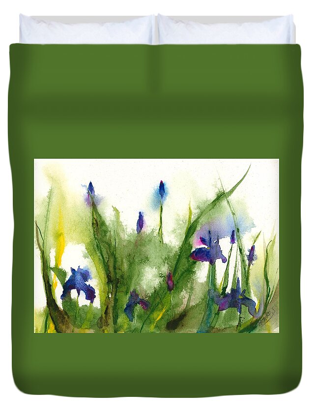 Flower Duvet Cover featuring the painting Iris #1 by Hiroko Stumpf