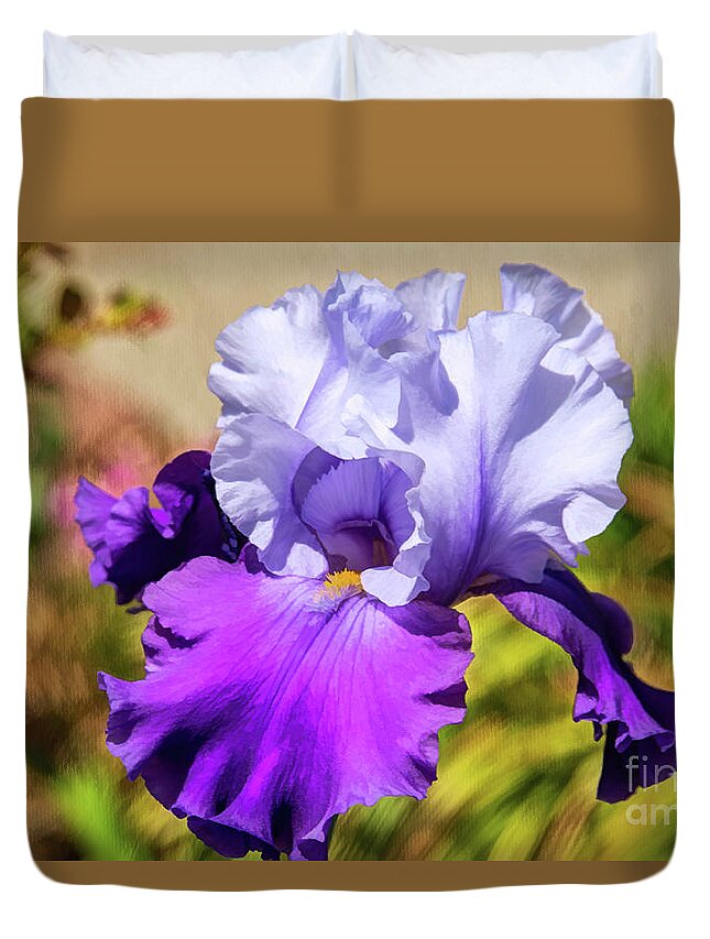 Photographic Duvet Cover featuring the photograph Iris Colors of Devotion by Diana Mary Sharpton