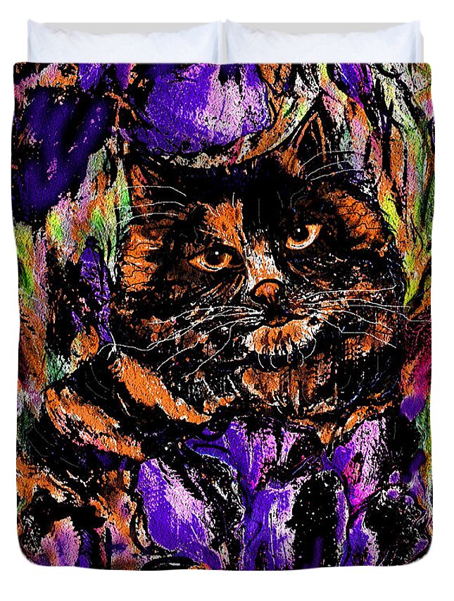 Cat Duvet Cover featuring the painting Iris by Natalie Holland