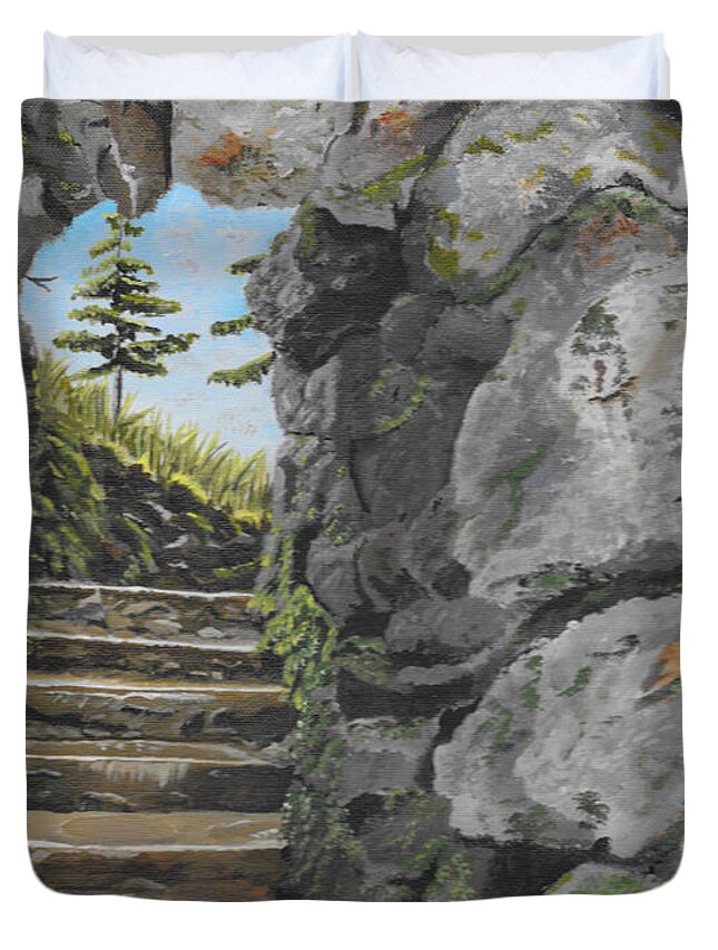 Ireland Duvet Cover featuring the painting Irish Stairs by David Bigelow