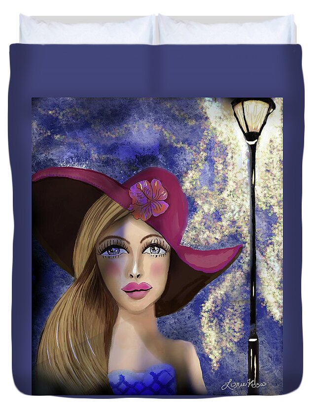 Whimsical Illustrations Duvet Cover featuring the mixed media Isabella by Lorie Fossa