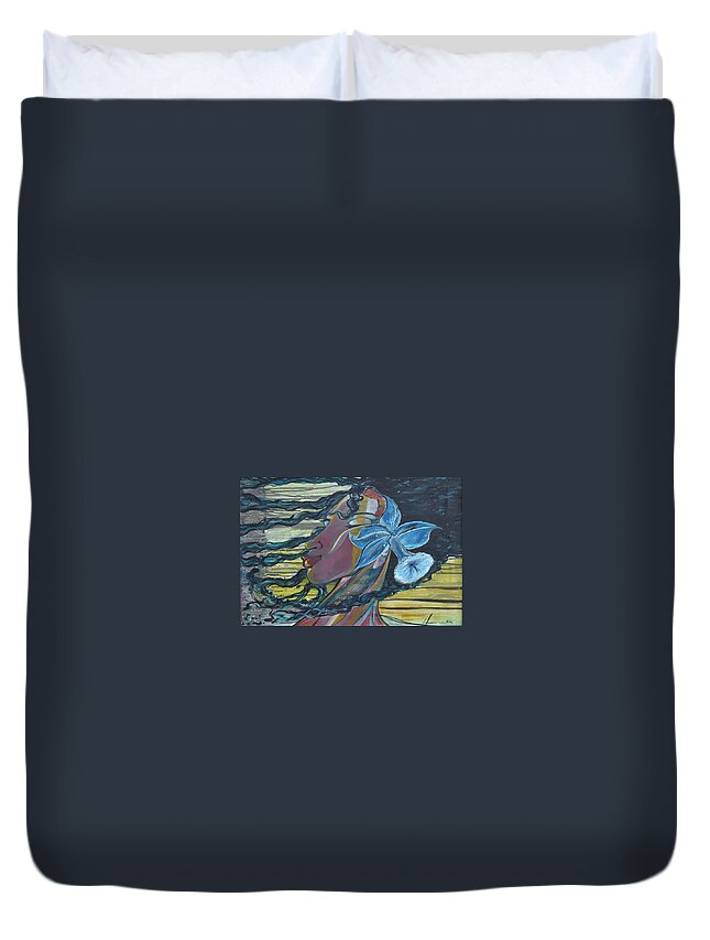 Island Flower Duvet Cover featuring the painting Island Flower by Hasaan Kirkland