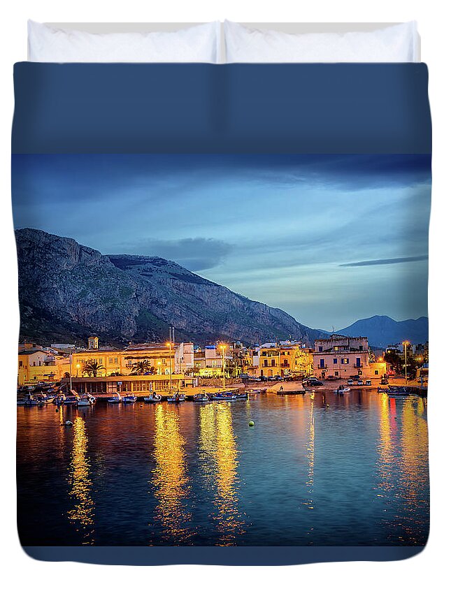 Sicily Duvet Cover featuring the photograph Isola delle Femmine Harbour by Ian Good