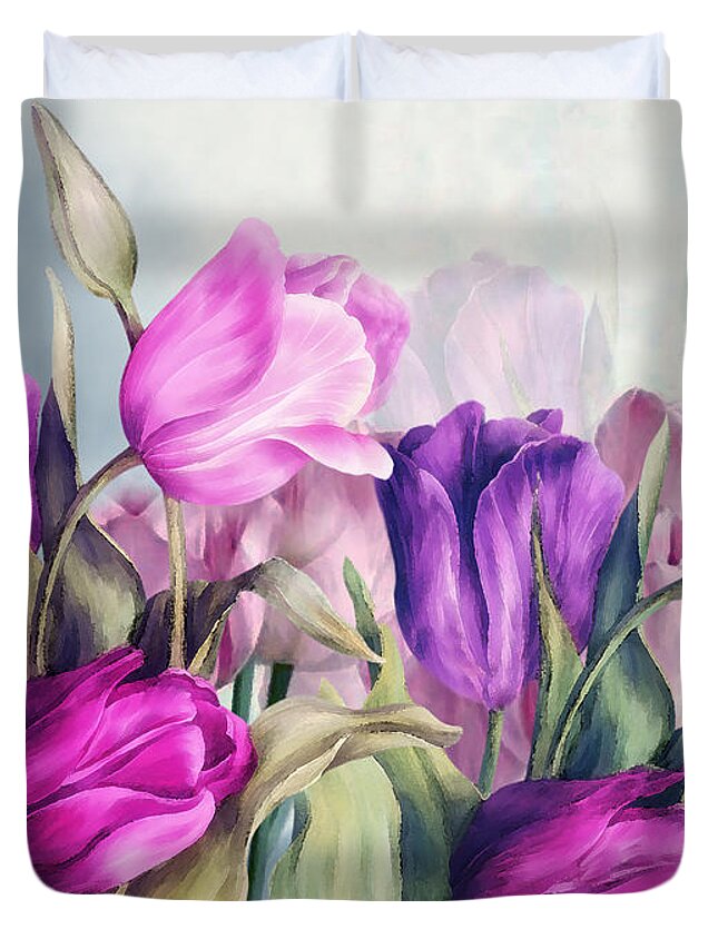 Tulip Duvet Cover featuring the digital art It Might As Well Be Spring by J Marielle