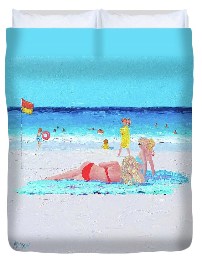 Beach Duvet Cover featuring the painting It was a lazy summer day by Jan Matson