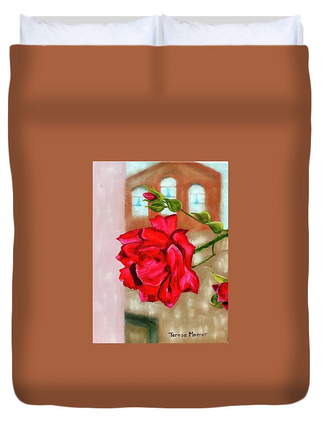 Rose Duvet Cover featuring the painting Italian Rose by Teresa Moerer
