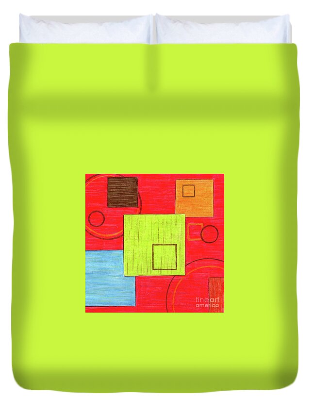 Abstract Duvet Cover featuring the mixed media It's Hip to Be Square by Donna Mibus