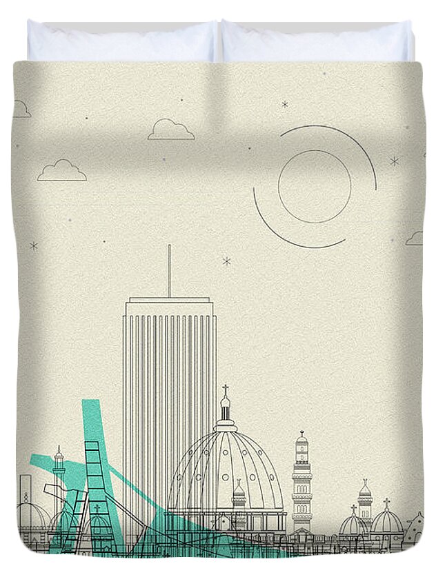 Ivory Coast Duvet Cover featuring the drawing Ivory Coast City Skyline by Inspirowl Design