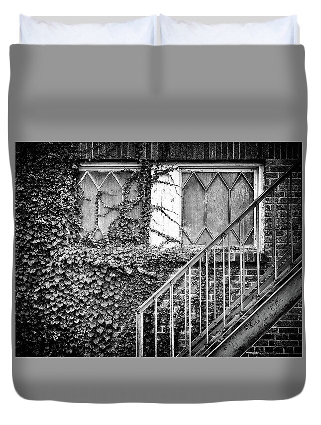  Duvet Cover featuring the photograph Ivy, Window And Stairs by Steve Stanger