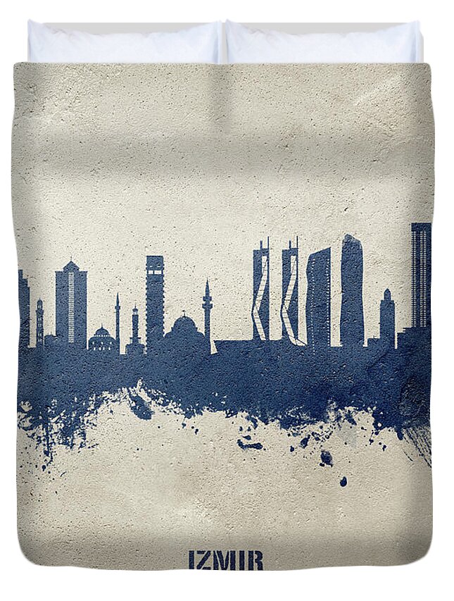 Izmir Duvet Cover featuring the digital art Izmir Turkey Skyline #92 by Michael Tompsett