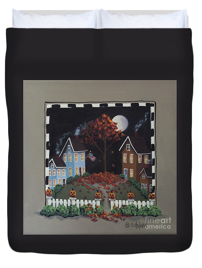Art Duvet Cover featuring the painting Jack-O'-Lantern Lane by Catherine Holman