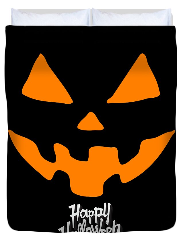 Funny Duvet Cover featuring the digital art Jack-O-Lantern Pumpkin Happy Halloween by Flippin Sweet Gear