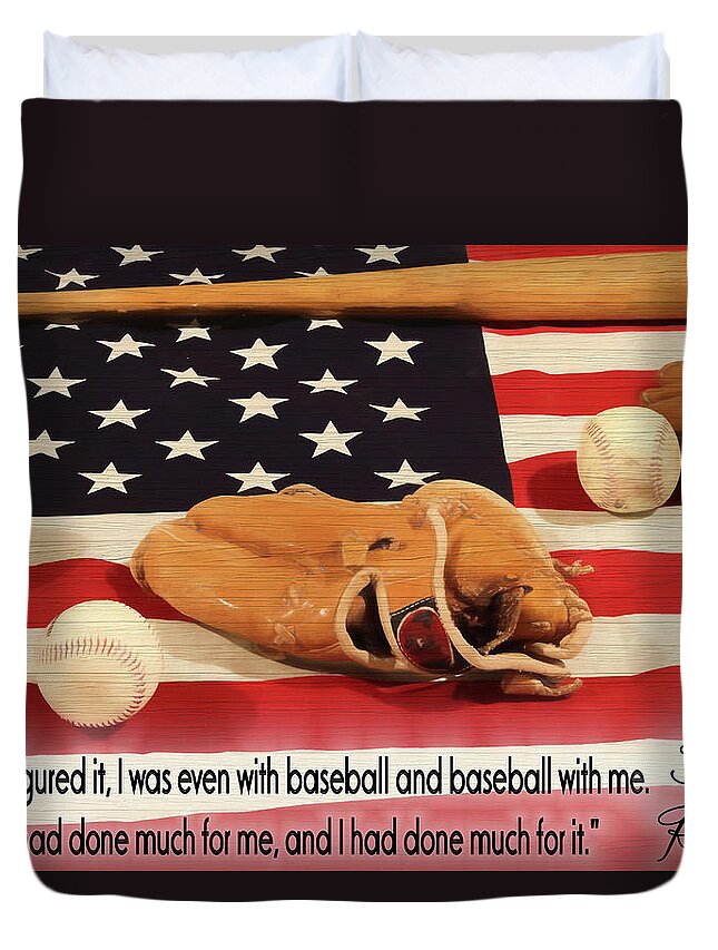 Jackie Robinson Baseball Quote Duvet Cover featuring the mixed media Jackie Robinson Baseball Quote by Dan Sproul