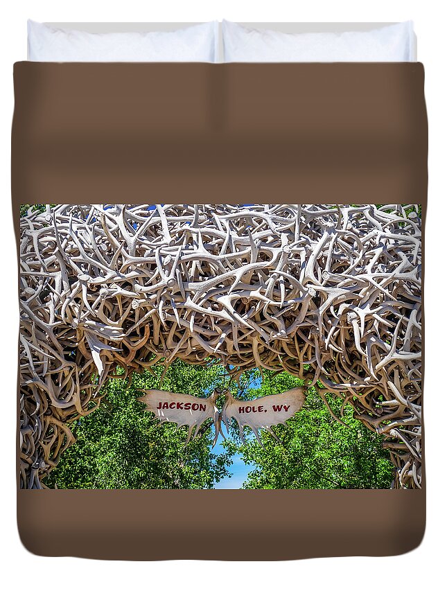 Downtown Jackson Hole Antlers Duvet Cover featuring the photograph Jackson Hole Antlers by Dan Sproul
