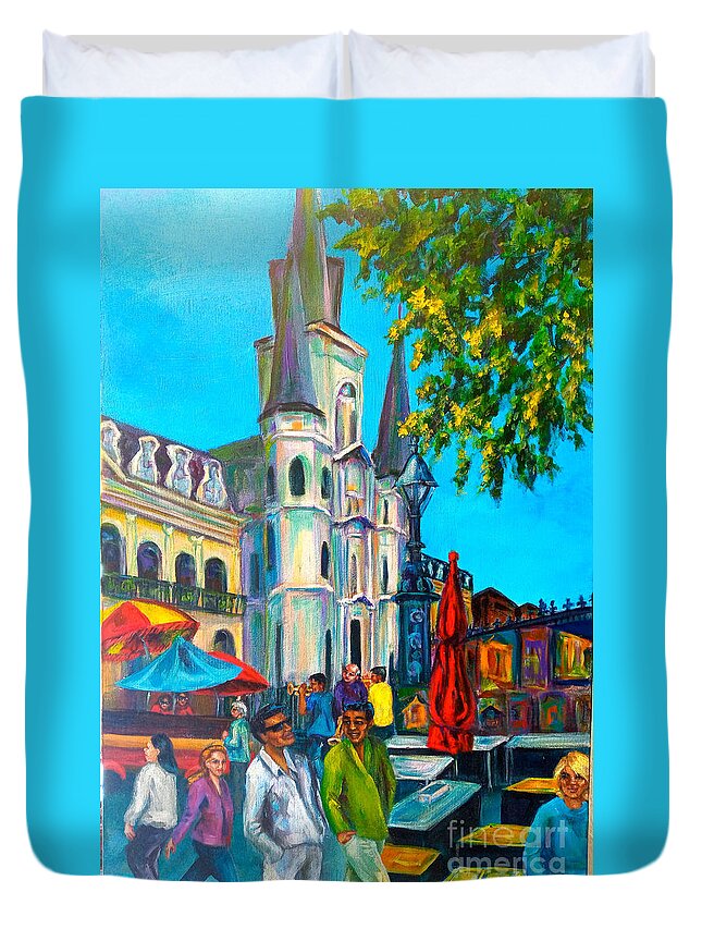 Jackson Square Duvet Cover featuring the painting Jackson Square at St. Peter Street by Beverly Boulet