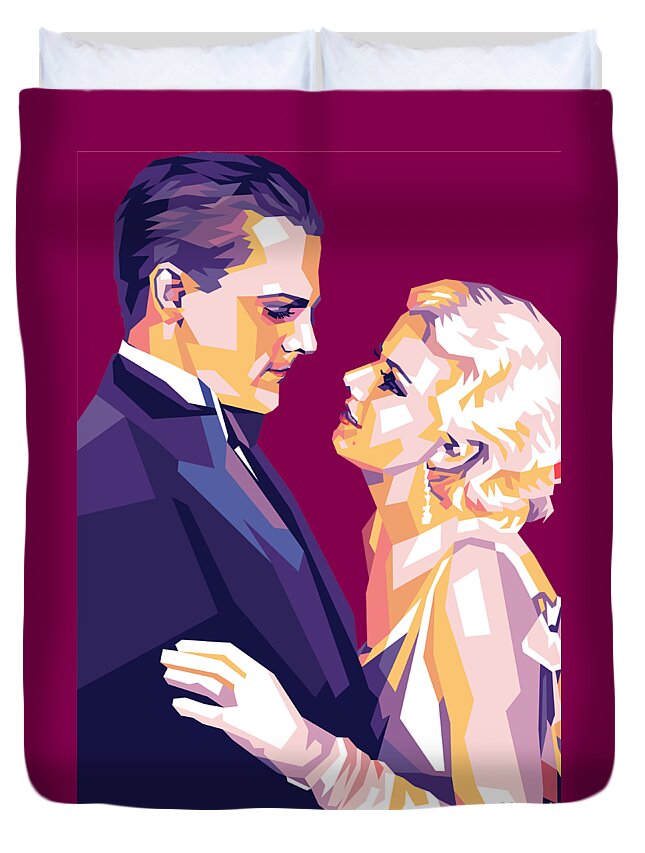 James Cagney Duvet Cover featuring the digital art James Cagney and Jean Harlow by Movie World Posters