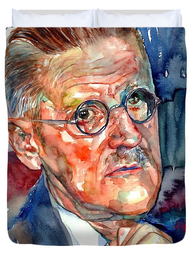 James Joyce Duvet Cover featuring the painting James Joyce Portrait by Suzann Sines