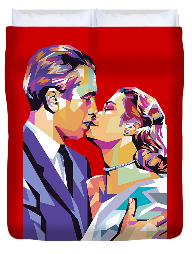 James Stewart Duvet Cover featuring the digital art James Stewart and Grace Kelly by Movie World Posters
