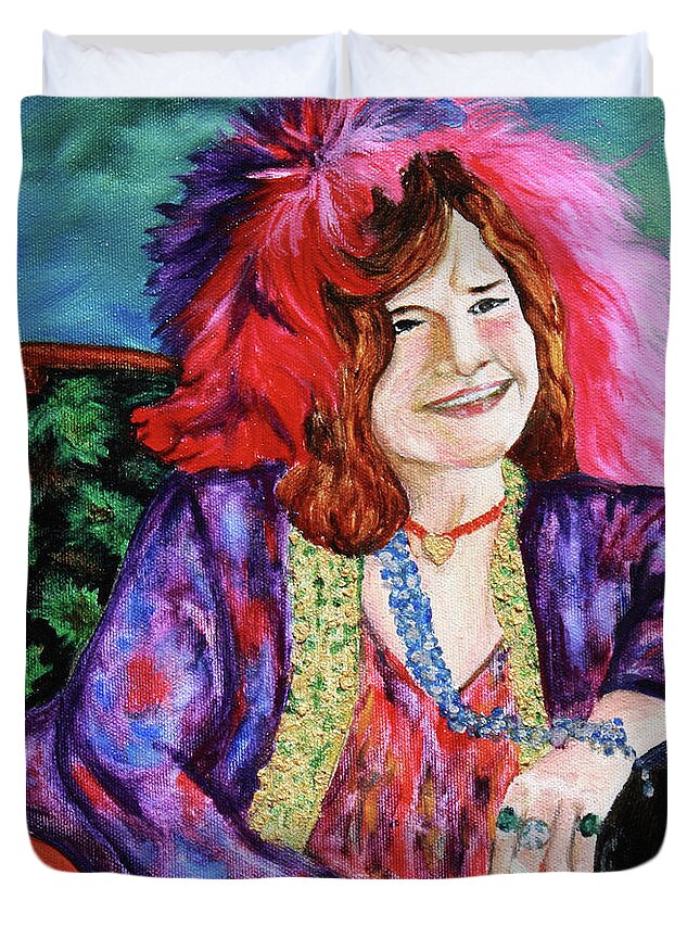 Rock And Roll Duvet Cover featuring the painting Janis by Nedra Russ