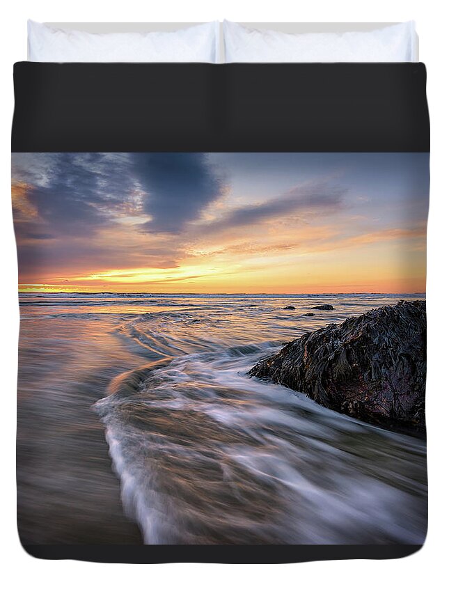 Wells Beach Duvet Cover featuring the photograph January Tides at Wells Beach by Kristen Wilkinson