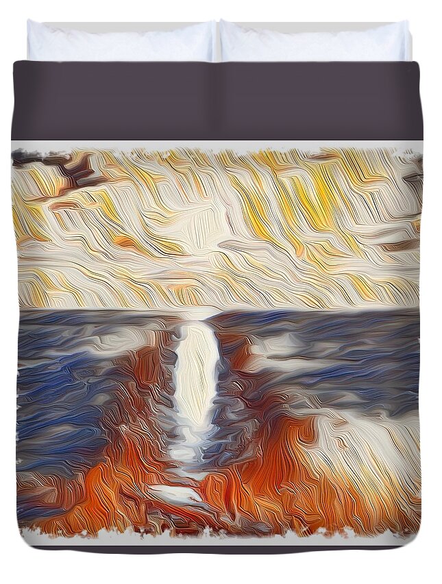  Duvet Cover featuring the mixed media Japanese Beach by Bencasso Barnesquiat