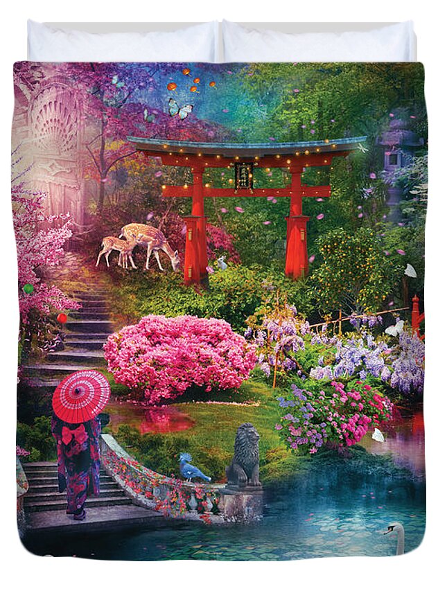 Japan Duvet Cover featuring the digital art Japanese Garden by MGL Meiklejohn Graphics Licensing