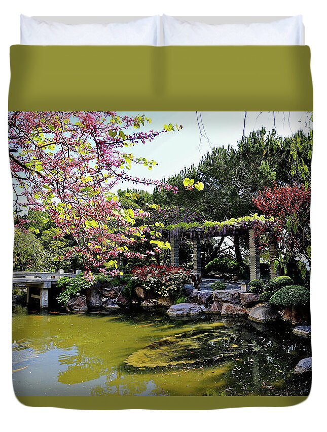 Jardin Japonais Japanese Garden Duvet Cover featuring the photograph Jardin Japonais Japanese Garden by Peter Kraaibeek