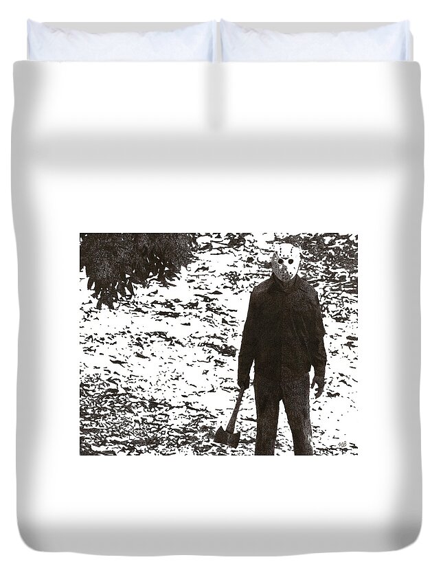 Jason Voorhees Duvet Cover featuring the drawing Jason 2 by Mark Baranowski