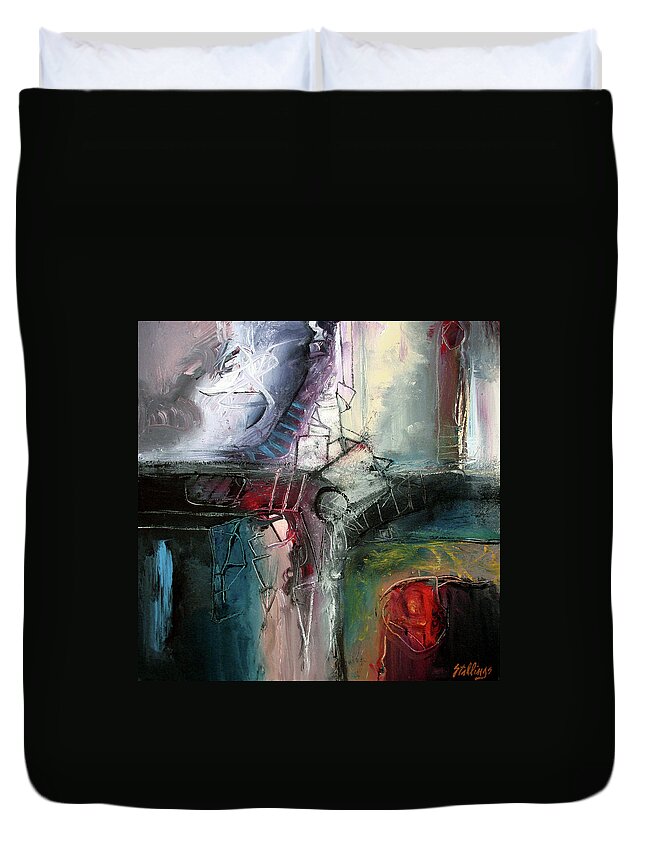 Abstract Duvet Cover featuring the painting Jazz Construction by Jim Stallings