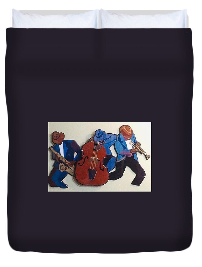 Music Duvet Cover featuring the mixed media Jazz Ensemble III by Bill Manson
