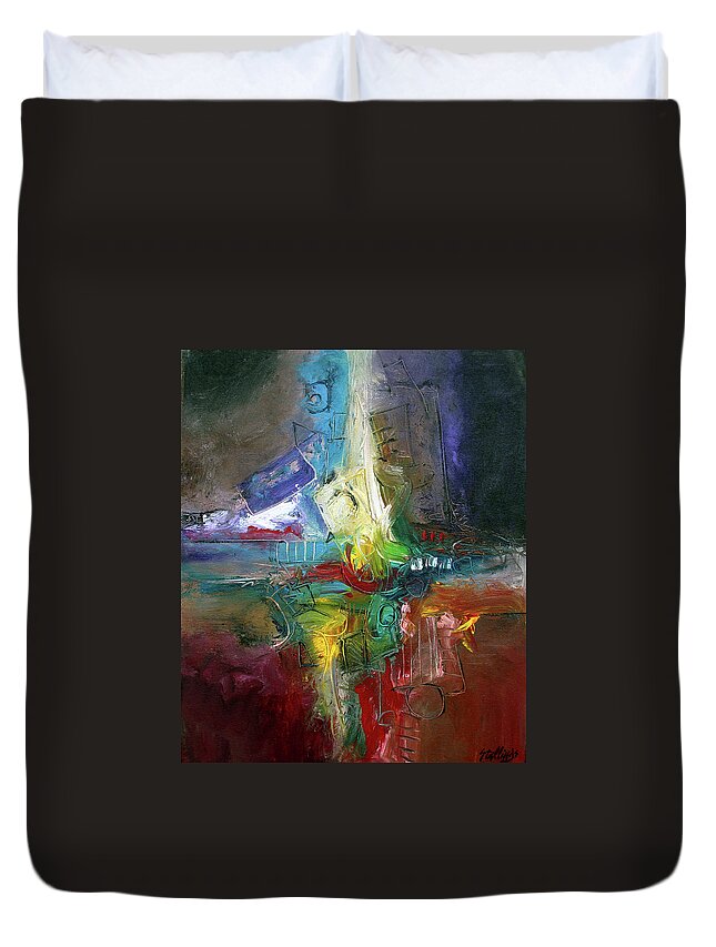 Abstract Duvet Cover featuring the painting Jazz Happy by Jim Stallings