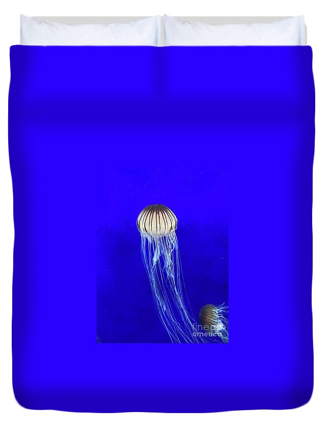 Jellyfish Duvet Cover featuring the photograph Jellyfish in the Deep Blue by Barbara Von Pagel
