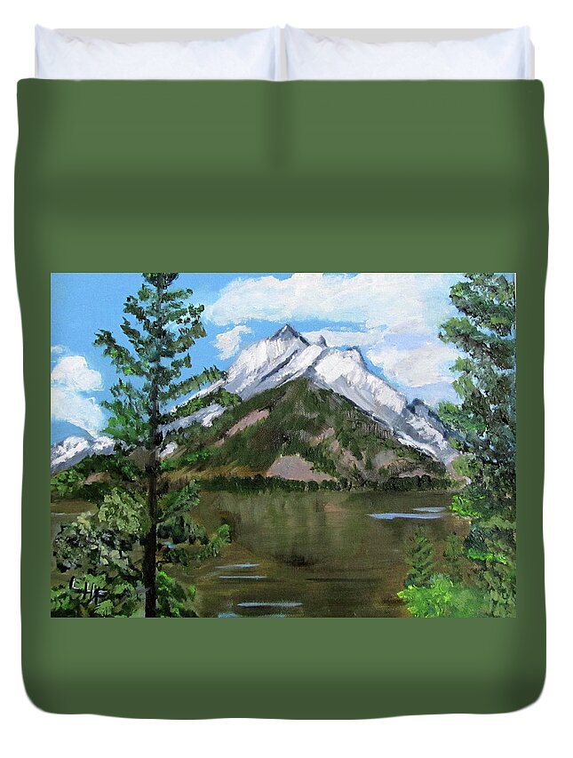 Tetons Duvet Cover featuring the painting Jenny Lake in the Tetons by Linda Feinberg